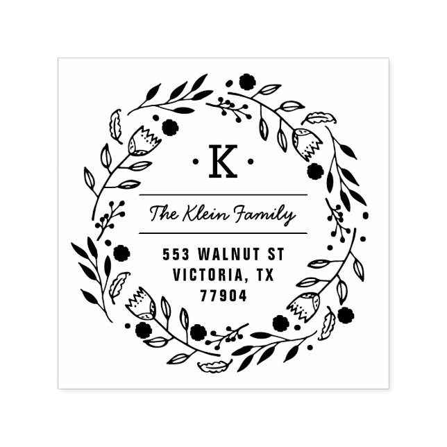 Whimsy Wreath Monogram Address Stamp (Design)