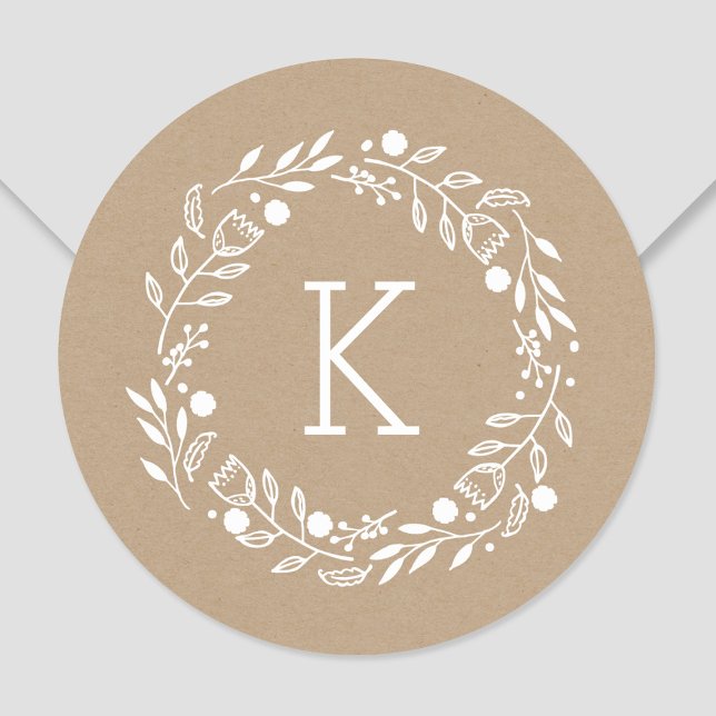 Whimsy Wreath Monogram Round Sticker (Creator Uploaded)