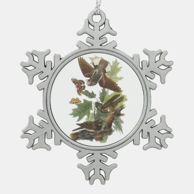 Whip-poor-will by Audubon Snowflake Pewter Christmas Ornament (Front)