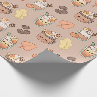 Whipped Autumn Drinks & Leaves Pattern Wrapping Paper