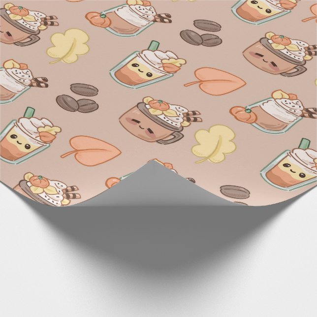 Whipped Autumn Drinks & Leaves Pattern Wrapping Paper (Corner)