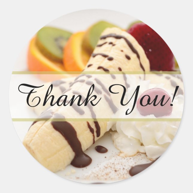 Whipped Cream and Banana Dessert Thank You Classic Round Sticker (Front)