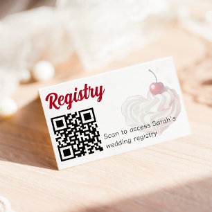 Whipped Cream Heart Cherry Red QR Code Registry Enclosure Card