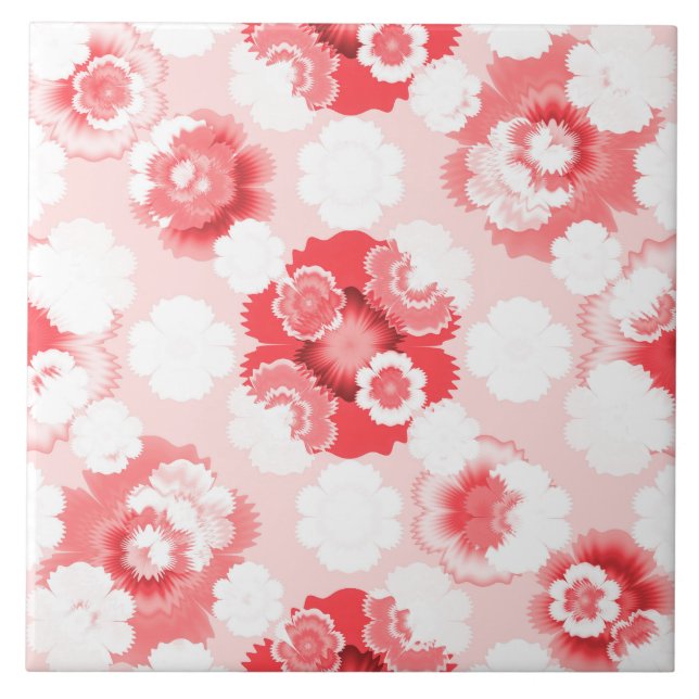 Whipped Cream. Pink and White Flower Pattern Ceramic Tile (Front)