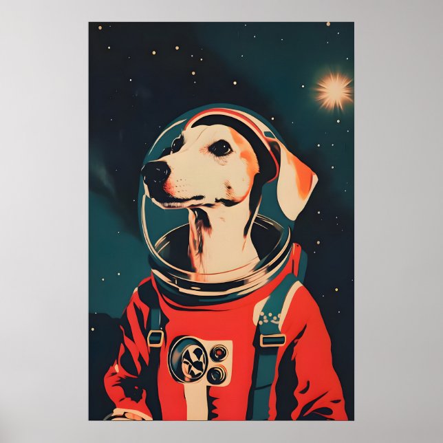 Whippet Astronaut Poster, Whippet Retro Print (Front)