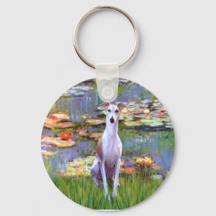 Whippet (brown-white) - Lilies 2 Key Ring