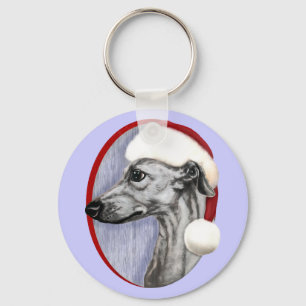 Whippet Christmas Black Santa Key Ring