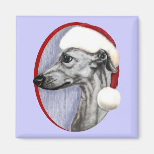 Whippet Christmas Black Santa Magnet