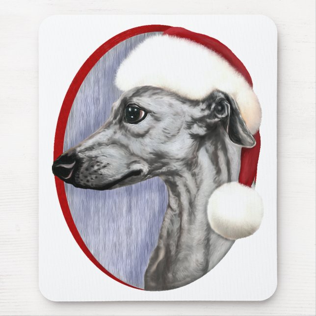 Whippet Christmas Black Santa Mouse Pad (Front)