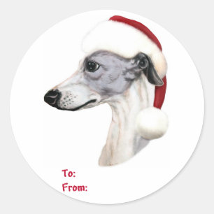 Whippet Christmas Blue & White Santa Gift Tags