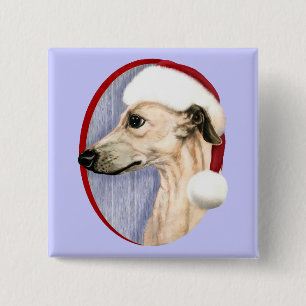 Whippet Christmas Fawn Santa 15 Cm Square Badge