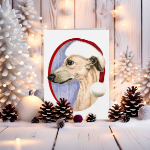 Whippet Christmas Fawn Santa Holiday Card