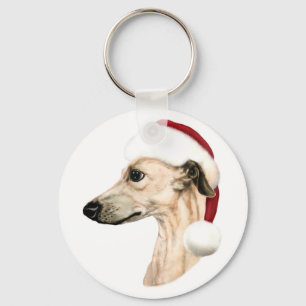 Whippet Christmas Fawn Santa Key Ring