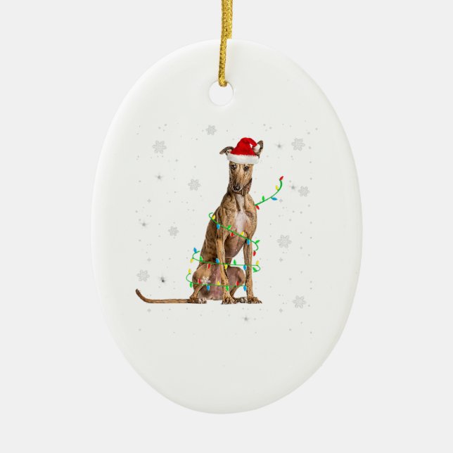 Whippet Christmas Light Cute Santa Whippet Xmas Ceramic Ornament (Front)