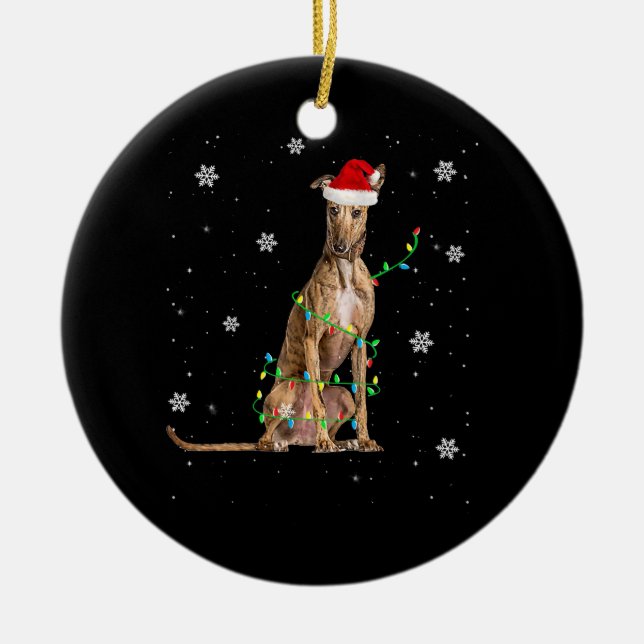 Whippet Christmas Light Cute Santa Whippet Xmas Ceramic Ornament (Front)