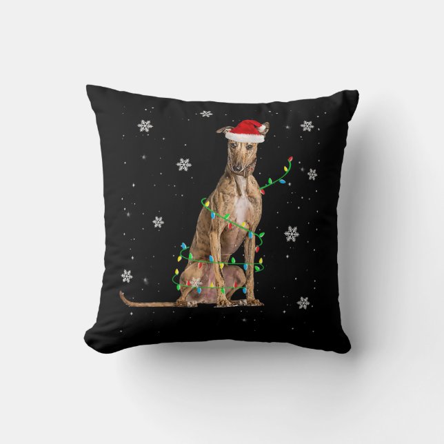 Whippet Christmas Light Cute Santa Whippet Xmas Cushion (Front)
