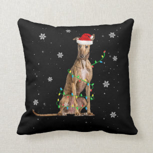 Whippet Christmas Light Cute Santa Whippet Xmas Cushion