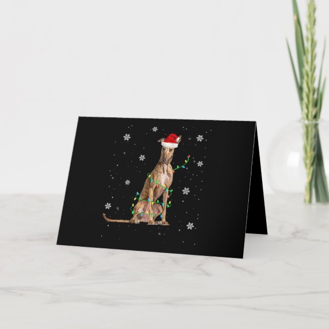 Whippet Christmas Light Cute Santa Whippet Xmas Holiday Card (Front)