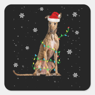 Whippet Christmas Light Cute Santa Whippet Xmas Square Sticker