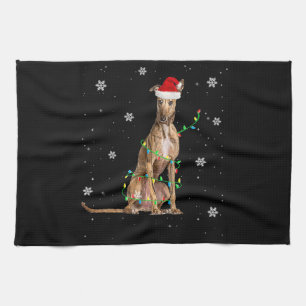 Whippet Christmas Light Cute Santa Whippet Xmas Tea Towel
