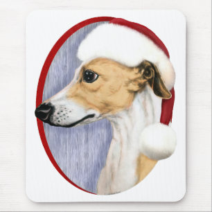 Whippet Christmas Tan & White Santa Mouse Pad