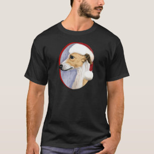 Whippet Christmas Tan & White Santa T-Shirt