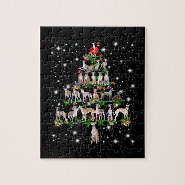 Whippet Christmas Tree Covered By Flashlight Jigsaw Puzzle (Vertical)