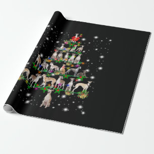 Whippet Christmas Tree Covered By Flashlight Wrapping Paper