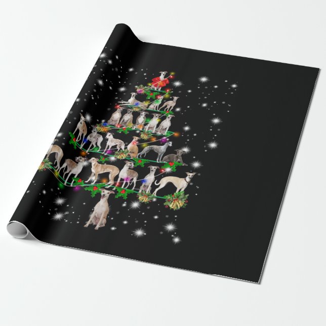 Whippet Christmas Tree Covered By Flashlight Wrapping Paper (Unrolled)