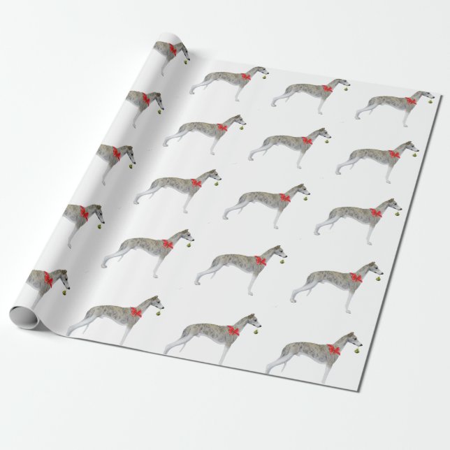 Whippet Christmas Wrapping Paper- White Wrapping Paper (Unrolled)