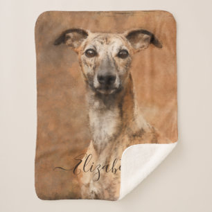 Whippet Dog Add Name Sherpa Blanket