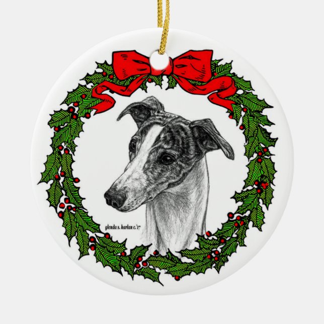 Whippet Dog Art by Glenda S. Harlan Ceramic Ornament (Front)
