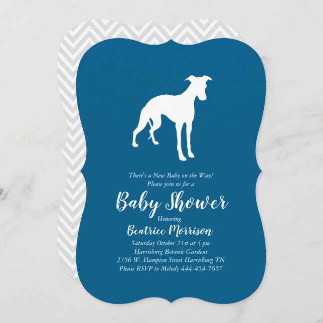 Whippet Dog Baby Shower Boy Blue Invitation (Front/Back)