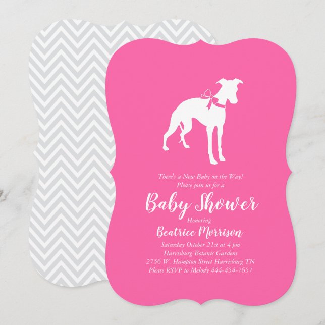 Whippet Dog Baby Shower Girl Pink Invitation (Front/Back)