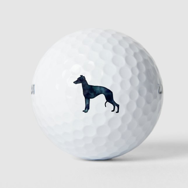 Whippet Dog Breed Black Watercolor Silhouette Golf Balls (Front)