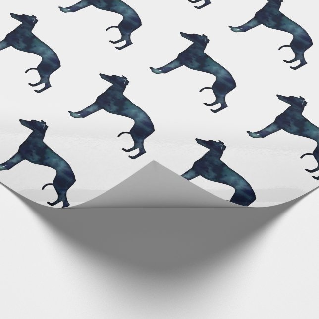Whippet Dog Breed Black Watercolor Silhouette Wrapping Paper (Corner)