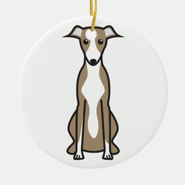 Whippet Dog Cartoon Ceramic Tree Decoration (Front)