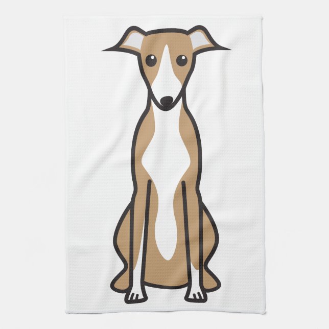 Whippet Dog Cartoon Tea Towel (Vertical)