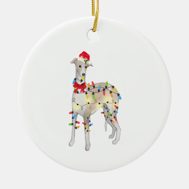 Whippet Dog Christmas Light Xmas Mum Dad Gifts Ceramic Ornament (Front)