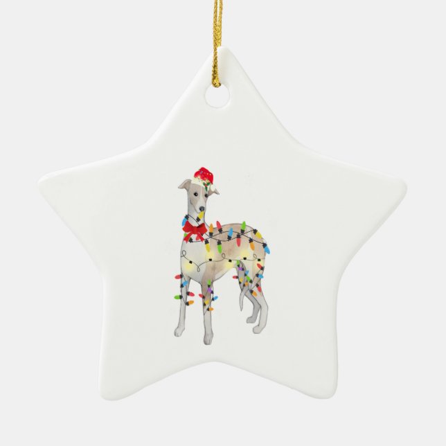 Whippet Dog Christmas Light Xmas Mum Dad Gifts Ceramic Ornament (Front)