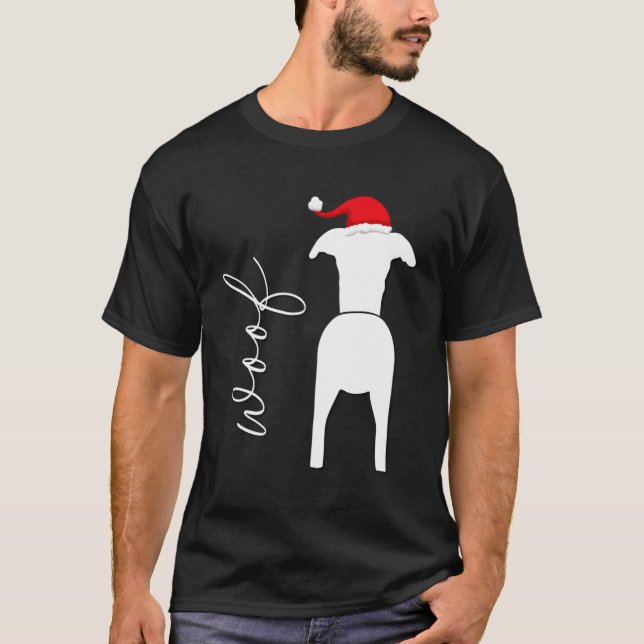 Whippet Dog Design With Santa Claus Hat For Christ T-Shirt (Front)