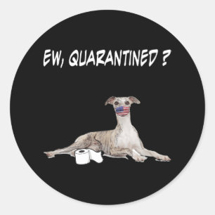 Whippet Dog Ew Quarantined Dog Wearing A Face Mask Classic Round Sticker