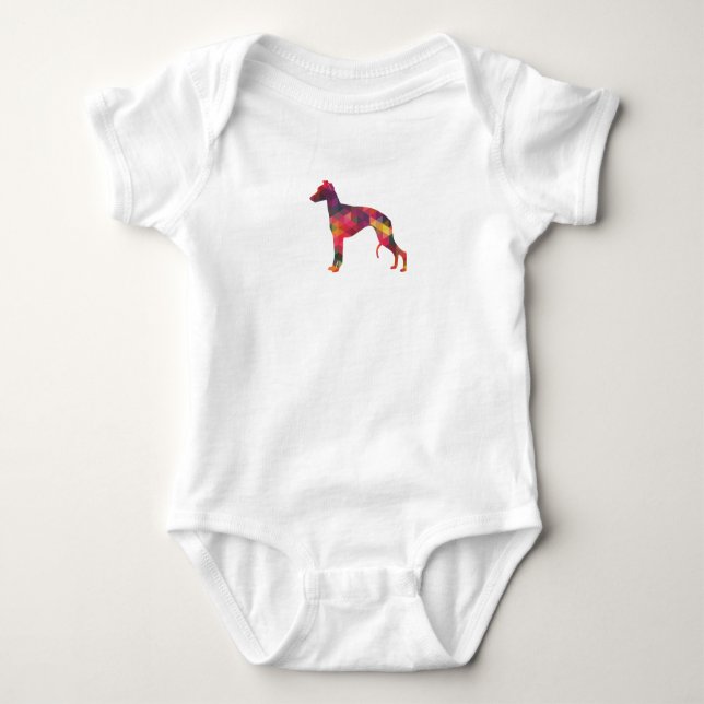 Whippet Dog Geometric Pattern Silhouette Multi Baby Bodysuit (Front)
