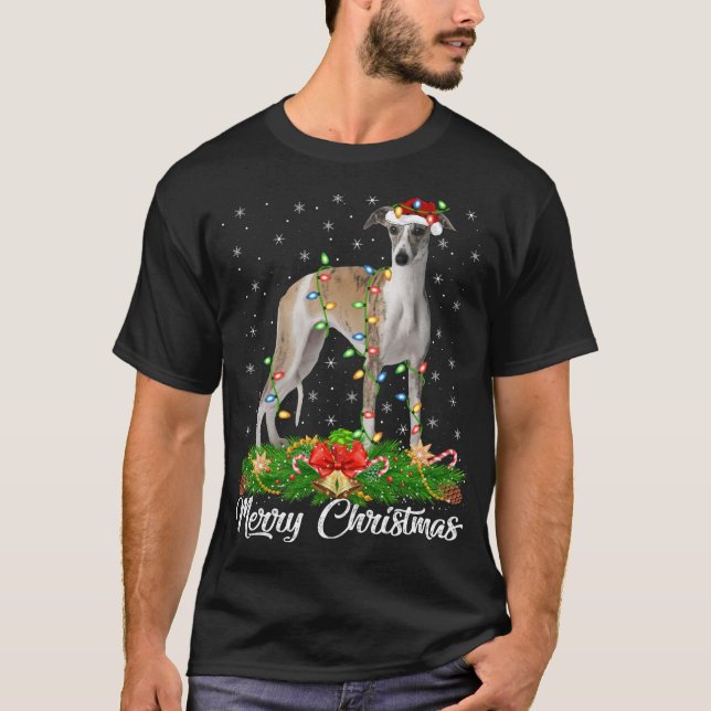 Whippet Dog Lover Matching Santa Hat Whippet Chris T-Shirt (Front)
