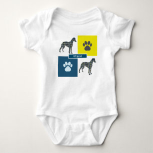Whippet Dog & Paw Y&B Grid Baby Bodysuit