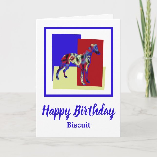 Whippet Dog Red Blue Yellow Birthday Card (Front)