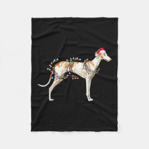 Whippet Dog Santa Claus Hat Christmas Light Fleece Blanket