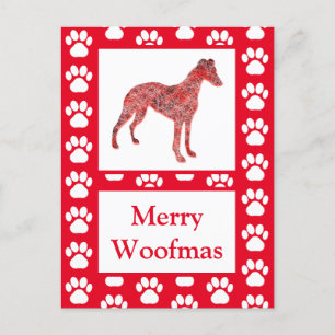 Whippet Dog Silhouette Red Merry Christmas Postcard