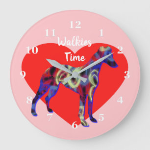 Whippet Dog Silhouette Valentine’s Day Pink Large Clock