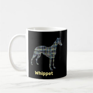 Whippet Dog Silhouette Yellow & Black Grid Coffee Mug